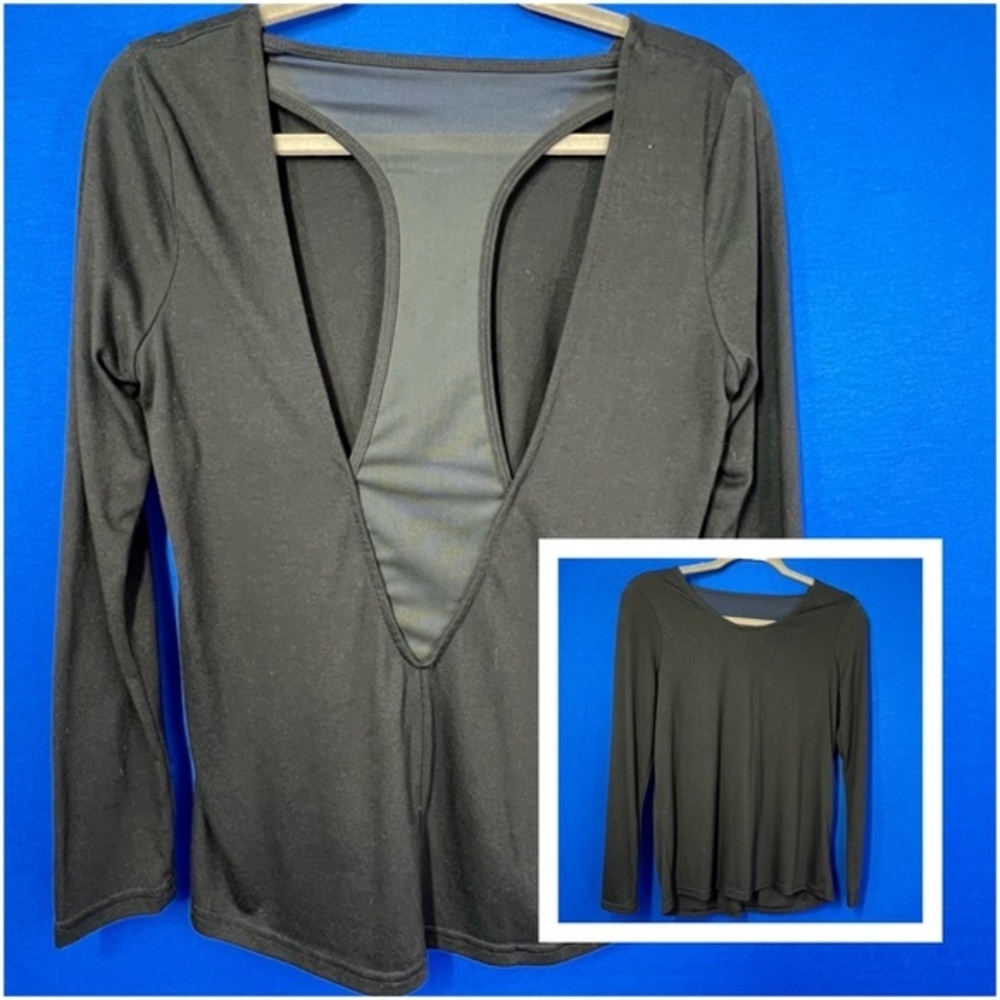 |•TAHARI•| Sport Black Sheer T-Back Top Size Small